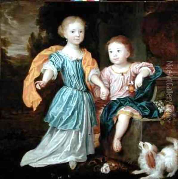 Portrait of a Young Girl and Boy, said to be the children of Sir William Reynolds Lloyd Oil Painting - Robert Byng or Bing
