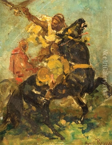 Arab Horsemen Hunting With A Falcon Oil Painting - Henri Emilien Rousseau