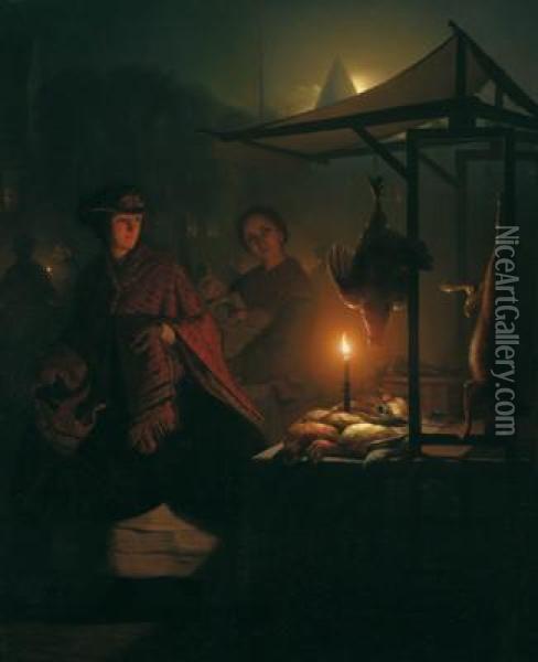 Giovane Donna Al Mercato Del Pollame Oil Painting - Petrus van Schendel
