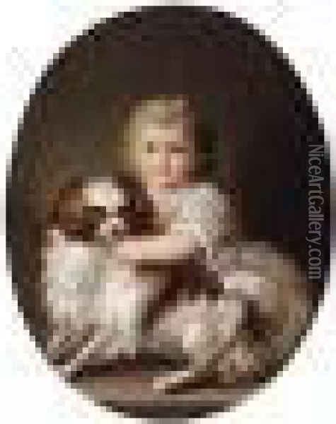 Portrait Of A Young Girl With A Spaniel Oil Painting - Antoine Vestier