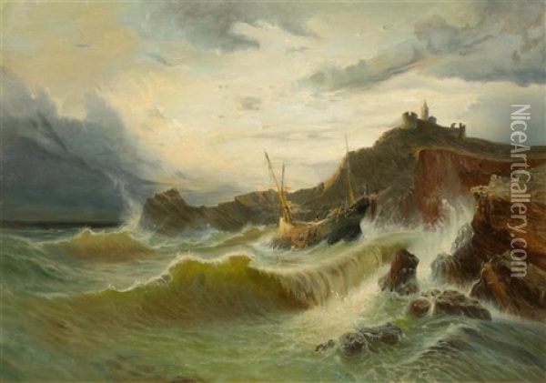 Schiff An Einer Kuste Vor England Oil Painting - William Clarkson Stanfield