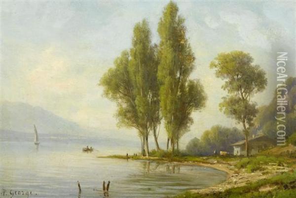 Versoix At Lake Geneva Oil Painting - Jean Philippe George-Juillard