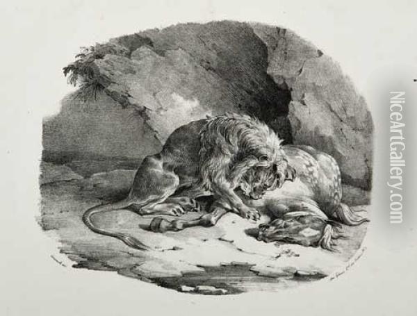 Cheval Devore Par Un Lion Oil Painting - Theodore Gericault