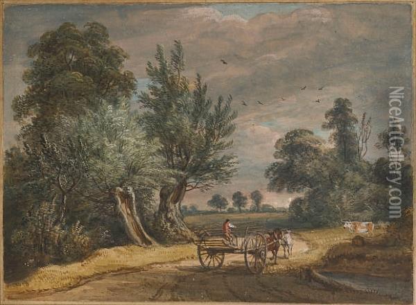 Brook End Farm, Near Easton Lodge Essex, A Pair Oil Painting - Paul Sandby