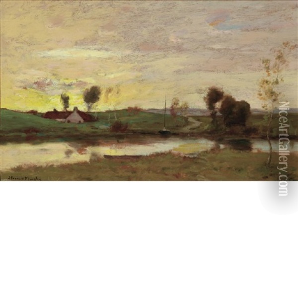 Along The Water At Sunset Oil Painting - John Francis Murphy