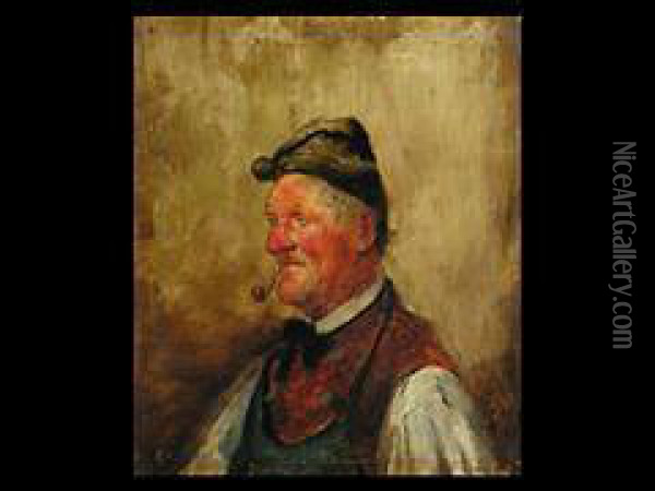Portrait Eines Mannes Mit Pfeife Oil Painting - Gustav-Adolf Spangenberg