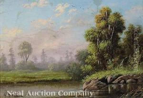 Louisiana Landscape: East New Orleans Oil Painting - George David Coulon