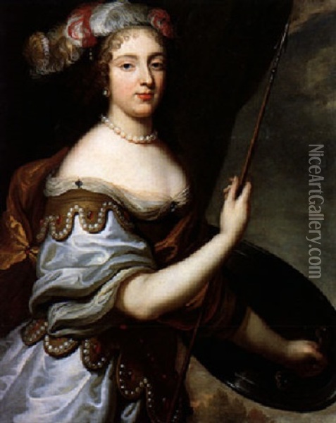 Portrait Of A Lady (marquise D'alluye?) As Minerva Oil Painting - Charles Beaubrun