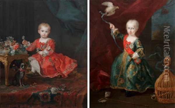 Portrait Des Infants D'espagne, Felipe Pascual De Borbon Et Fernando De Borbon (futur Roi De Naples Et Des Deux Siciles) (pair) Oil Painting - Giuseppe Bonito