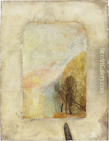 A Mountain Lake At Sunset, A Sketch Oil Painting - Joseph Mallord William Turner