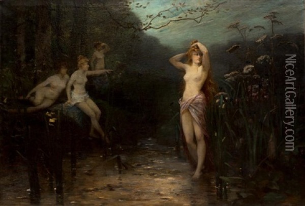 Le Bain Des Nymphes Oil Painting - Octave Alfred Saunier