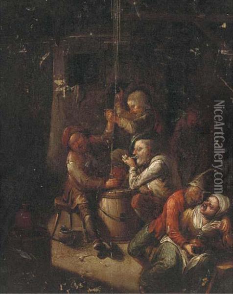 Boors Smoking And Drinking In A Tavern Oil Painting - Egbert Ii Van Heemskerck