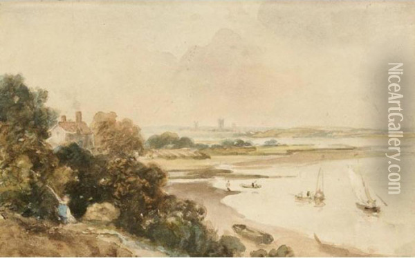 River Landscape Oil Painting - Peter de Wint