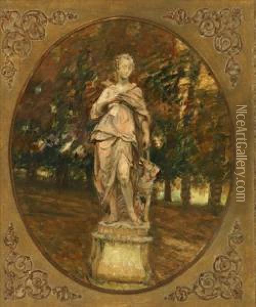 Statue Of Diana In A Garden Oil Painting - Walter Gay