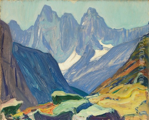 Mt. Goodsir From Odaray Bench (12 Miles Distant) Oil Painting - James Edward Hervey MacDonald