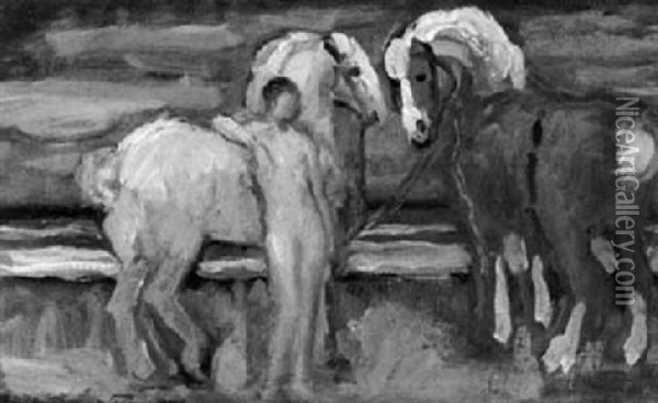 Mannlicher Akt Mit Pferden Oil Painting - Hans Von Faber Du Faur