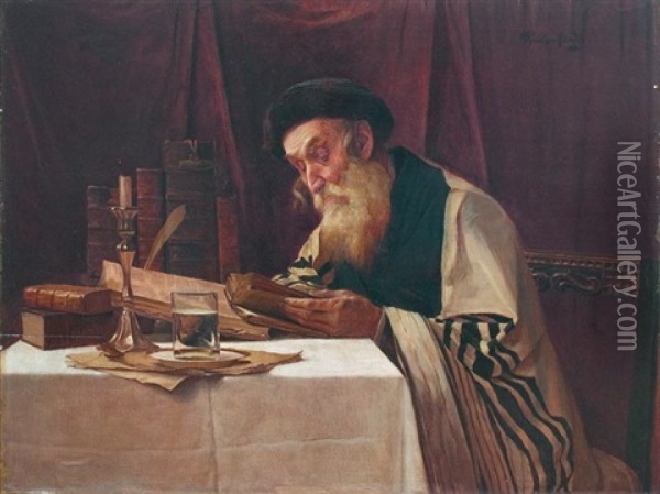 A Rabbi Studying The Torah Oil Painting - Alois Heinrich Priechenfried
