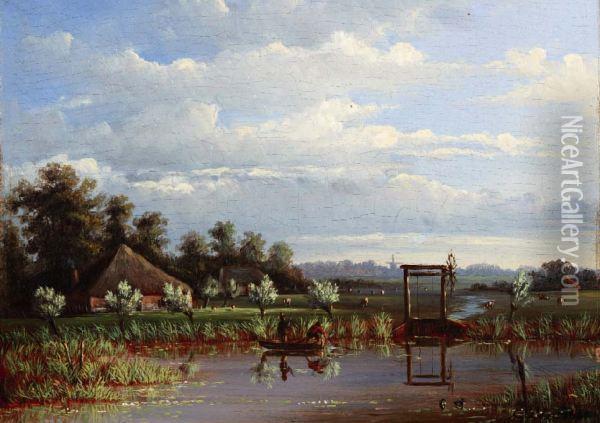 Jonge Vissers Aan De Slootkant Oil Painting - Pieter Plas