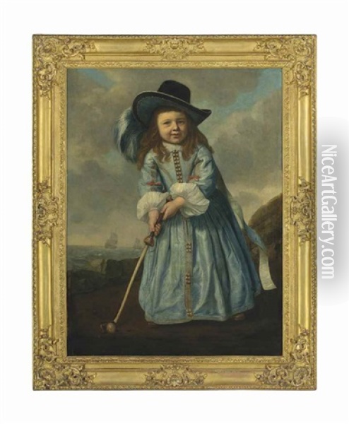 Portrait Of A Boy Playing Golf By The Shore Oil Painting - Bartholomeus Van Der Helst