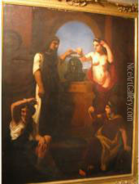 Roman Figures Amongst Ruins Oil Painting - Jules Emmanuel Valadon