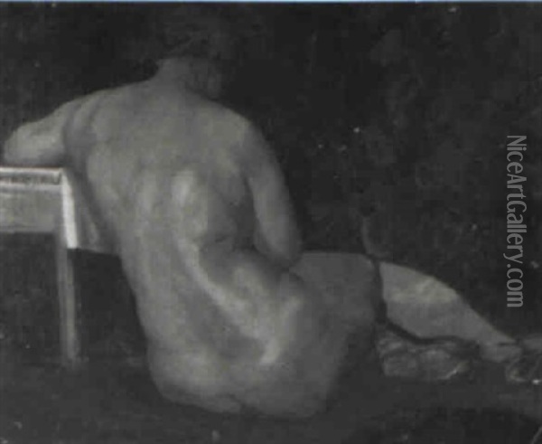 Seated Nude On Red Drapery Oil Painting - Prudence (Efa P.) Heward