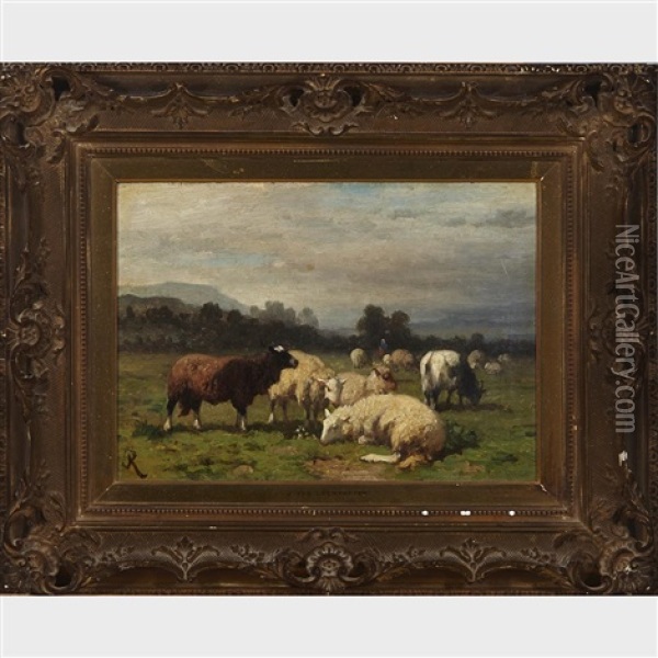 Sheep Grazing And At Rest Oil Painting - Louis Robbe