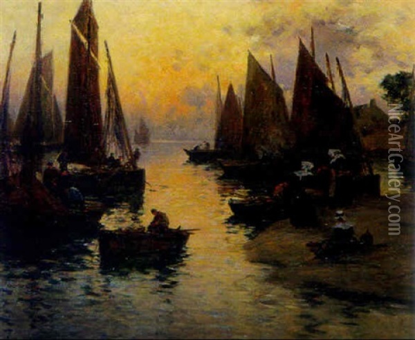 Segelschiffe In Abenstimmung Oil Painting - Fernand Marie Eugene Legout-Gerard