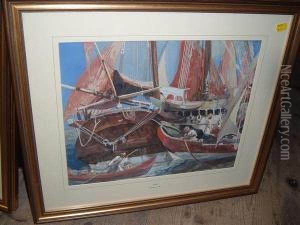 Dhows Oil Painting - Hal Hurst