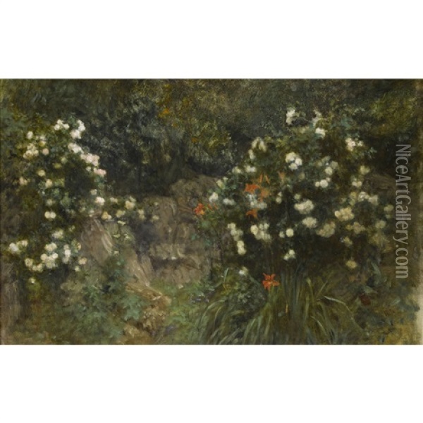 Grotte Mit Weissen Rosen Oil Painting - Franz Rumpler
