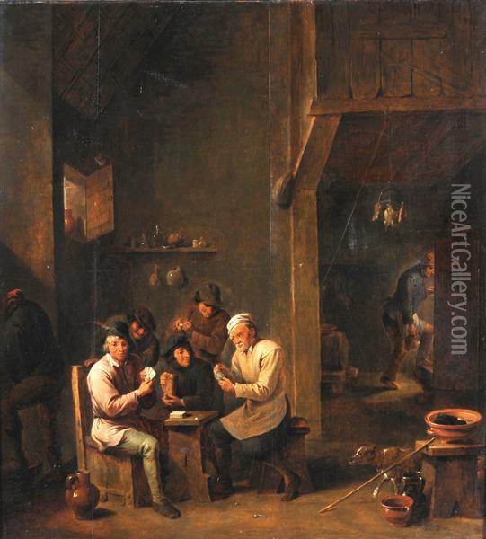 Scena Da Interno Con Giocatori Di Carte In Osteria Oil Painting - David The Younger Teniers
