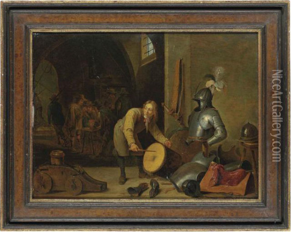 A Guardroom Interior With A Drummer Oil Painting - David The Younger Teniers