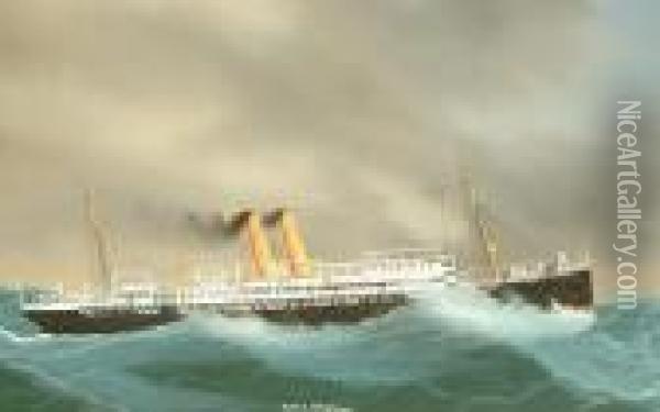 Rms Orotava In A Storm; Rms Orotavia Coming Into Port A Pair Oil Painting - Antonio de Simone