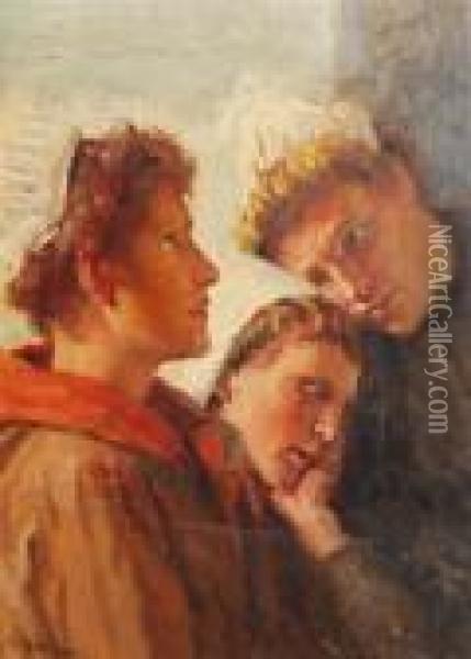 Three Women Conversing Oil Painting - Jacques Eugene Feyen