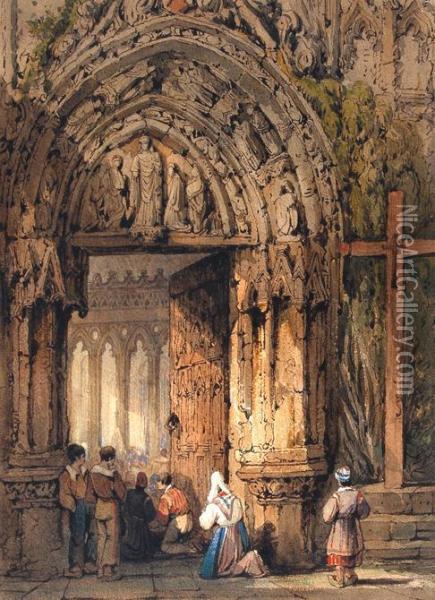 Entrance To A French Cathedral Oil Painting - Samuel Prout