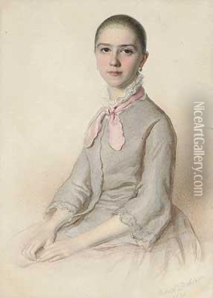 Portrait Einer Jungen Dame In Grauem Kleid Oil Painting - Gabriel Decker