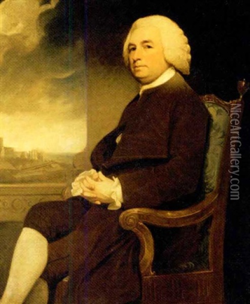 Portrait Of Michael Russell, With Dover Castle Beyond Oil Painting - George Romney