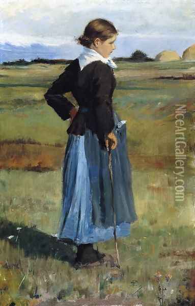 French Peasant Girl Oil Painting - Frederick Childe Hassam