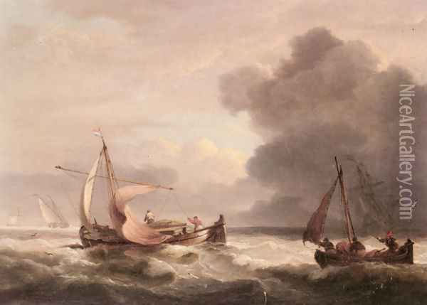 Dutch Barges In Open Seas Oil Painting - Thomas Luny