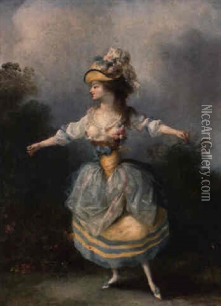 Danseuse A La Robe Jaune Et Bleue, Le Visage De Profil Vers La Gauche Oil Painting - Jean-Frederic Schall