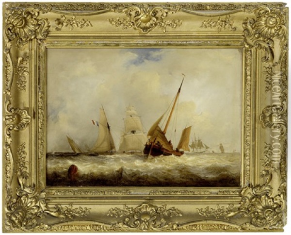 Segelschiffe Auf Bewegter See Vor Hafeneinfahrt Oil Painting - Wilhelm August Leopold Christian Krause
