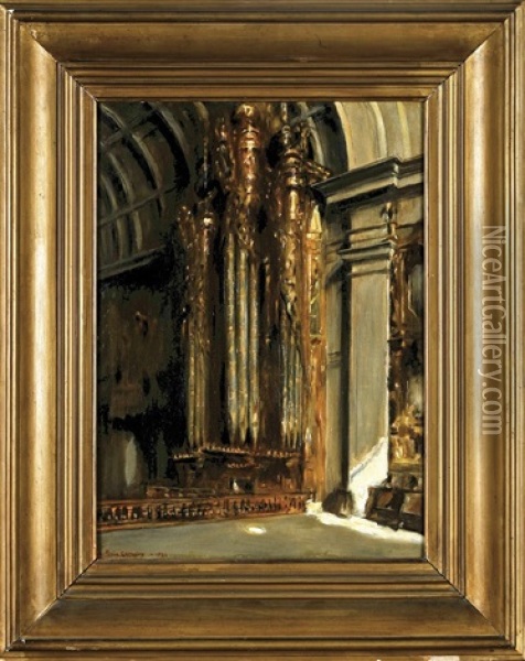 Orgao Do Coro Alto Da Igreja De Sao Bento Da Victoria - Porto Oil Painting - Antonio Carneiro