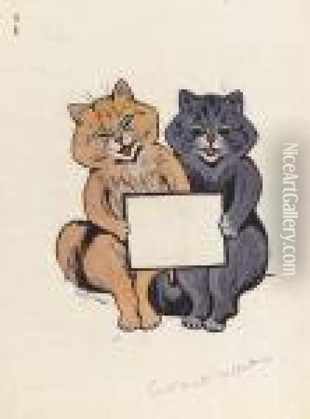 A Design For A Calendar: Happy Cats Oil Painting - Louis William Wain