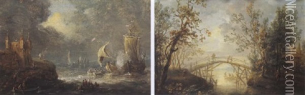 Kustenlandschaft Mit Einem Schloss Auf Begweger See Oil Painting - Franz Edmund Weirotter