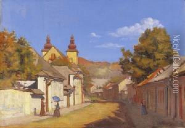 Street Scene In Nagybanya Oil Painting - Karoly Rethy