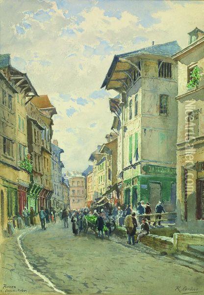  Marchand De Quatre Saisons Dans La Rue De Robec (rouen)  Oil Painting - Raoul Cordier