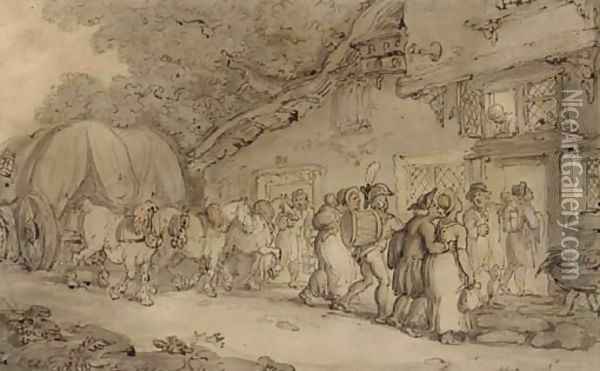 Arriving at the inn Oil Painting - Thomas Rowlandson
