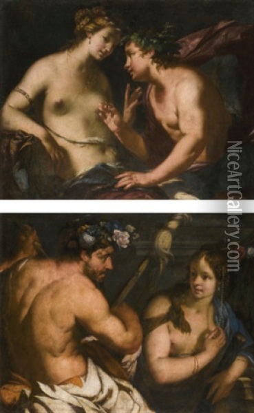 Bacchus And Ariadne; Hercules And Omphale Oil Painting - Antonio Bellucci