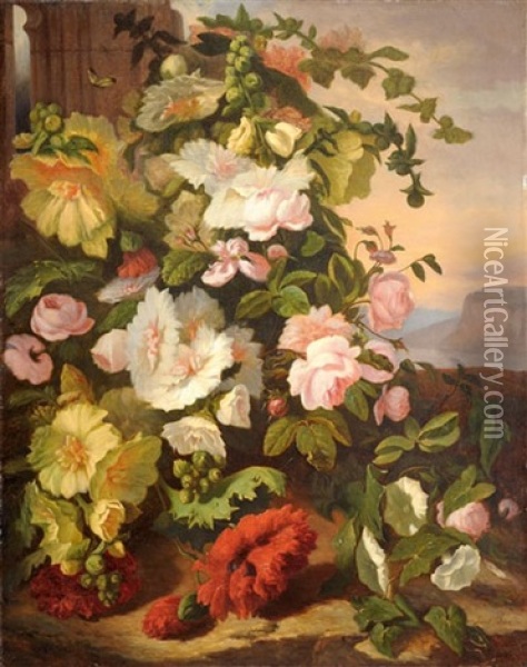 Bouquet De Fleurs D'ete Oil Painting - Simon Saint-Jean