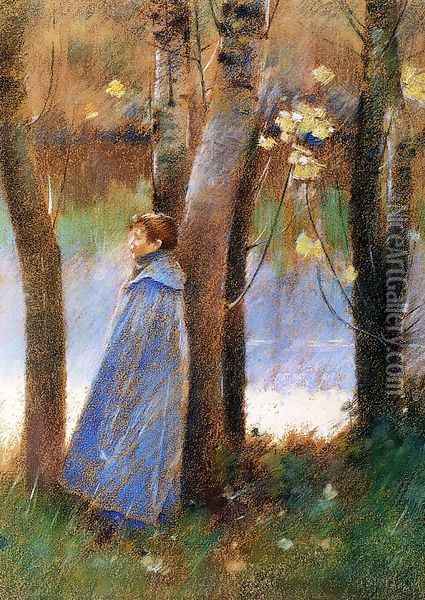 Figure In A Landscape Oil Painting - Theodore Robinson