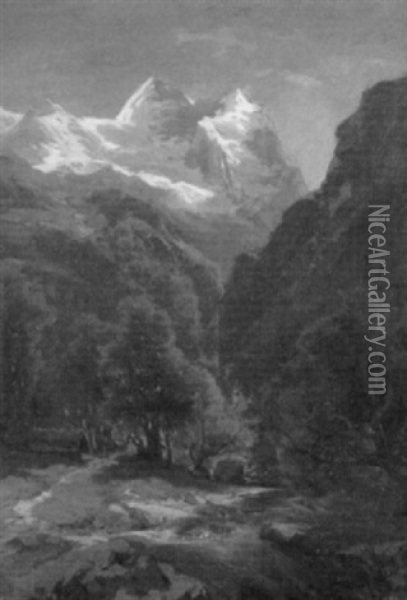 Schwarzwald Mit Reichenbach Und Blick Auf Das Wetterhorn Oil Painting - Alexandre Calame